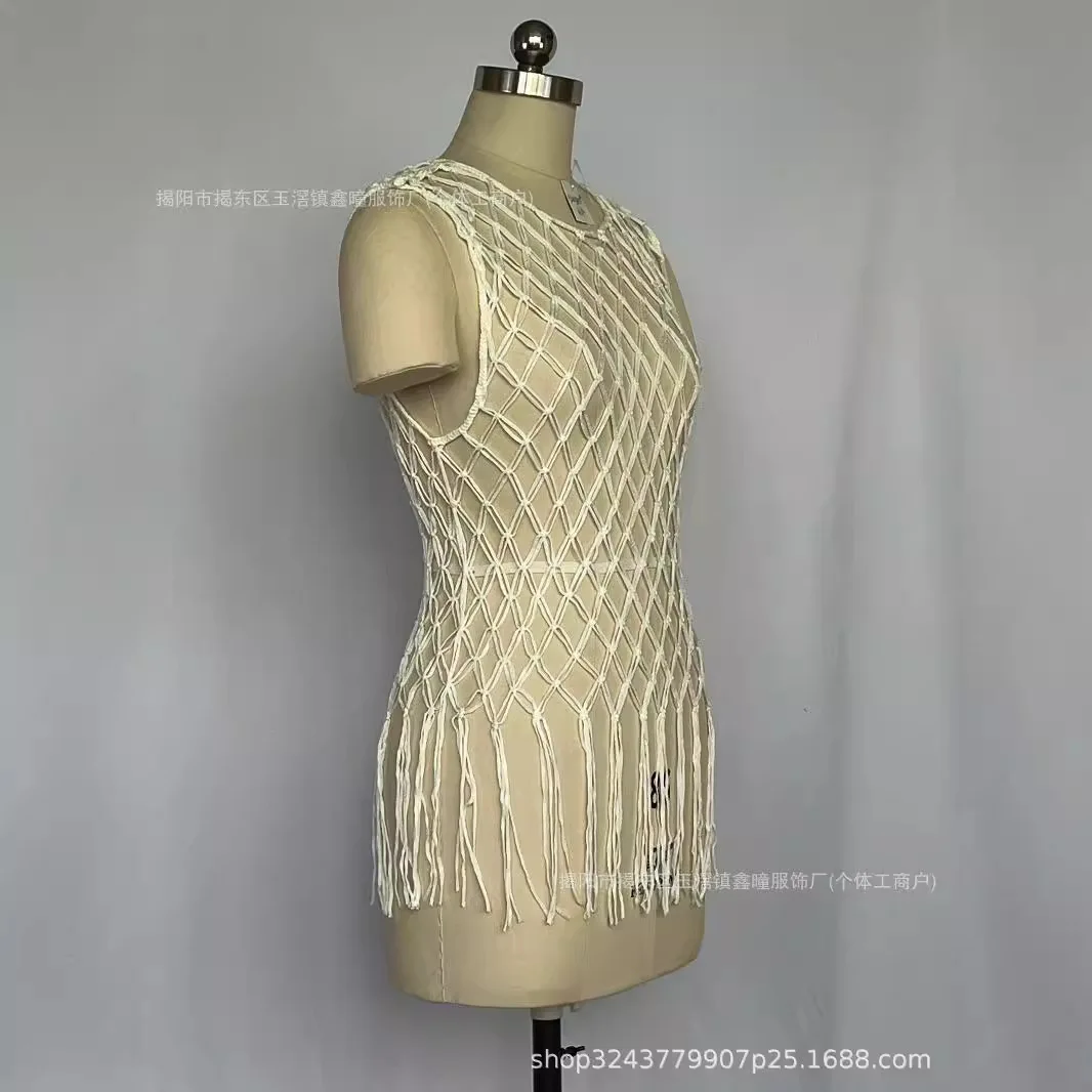 H240305 Hand-woven Intangible Cultural Heritage Cotton Rope Beach Vest Beach Smock Sexy Fashion Design Haute Couture