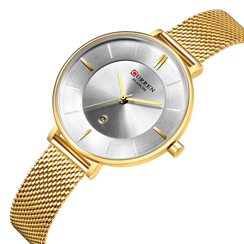 Curren Carian 9037, женские часы с сетчатым ремешком, часы с календарем, водонепроницаемые кварцевые часы, модные женские часы