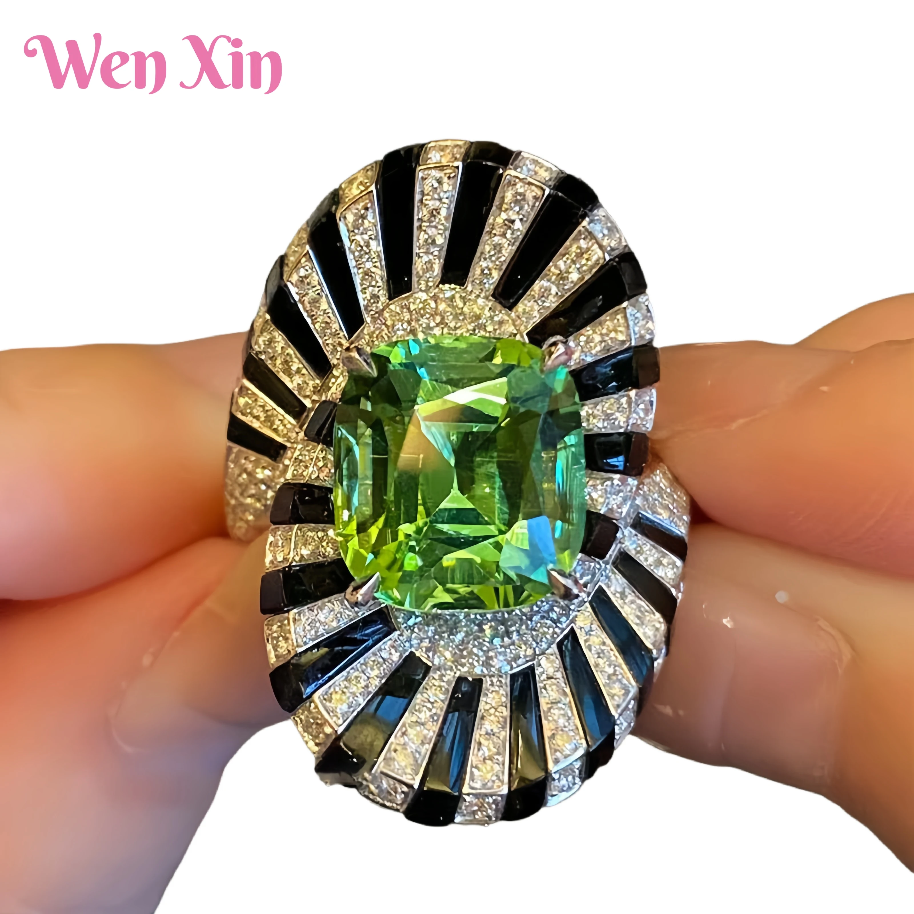 

WENXIN Brand MUSHAN MCT Enamel Light Luxury High-end Feeling Emerald Ring With Circular Opening Fashion Jewelry Accessories