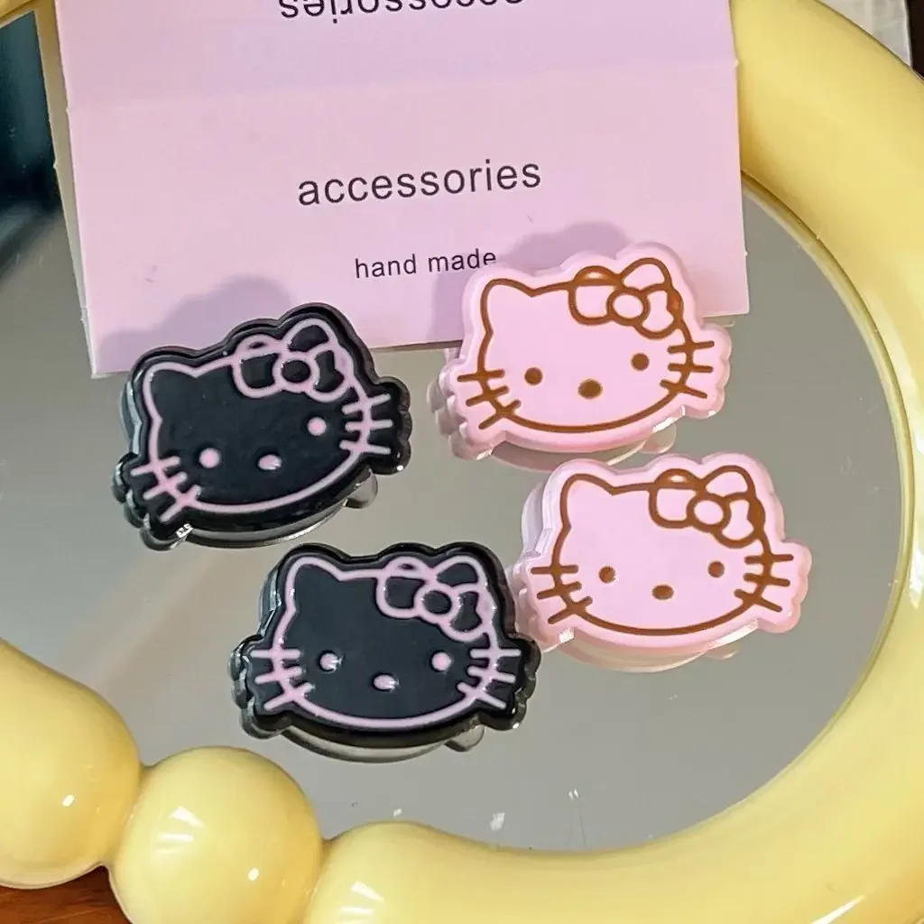 5 uds lindo negro Rosa Sanrio Hellokitty cabeza de gato resina Flatback suministros Diy Kawaii accesorios de resina materiales para manualidades