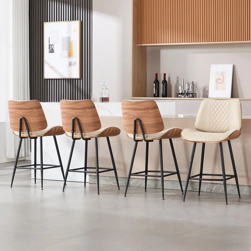 

Height Barstools Set of 4, 26.9 Armless Stools with Metal Legs, Walnut Pub Chair in Modern Style, PU Leather Bentwood Bar Chair