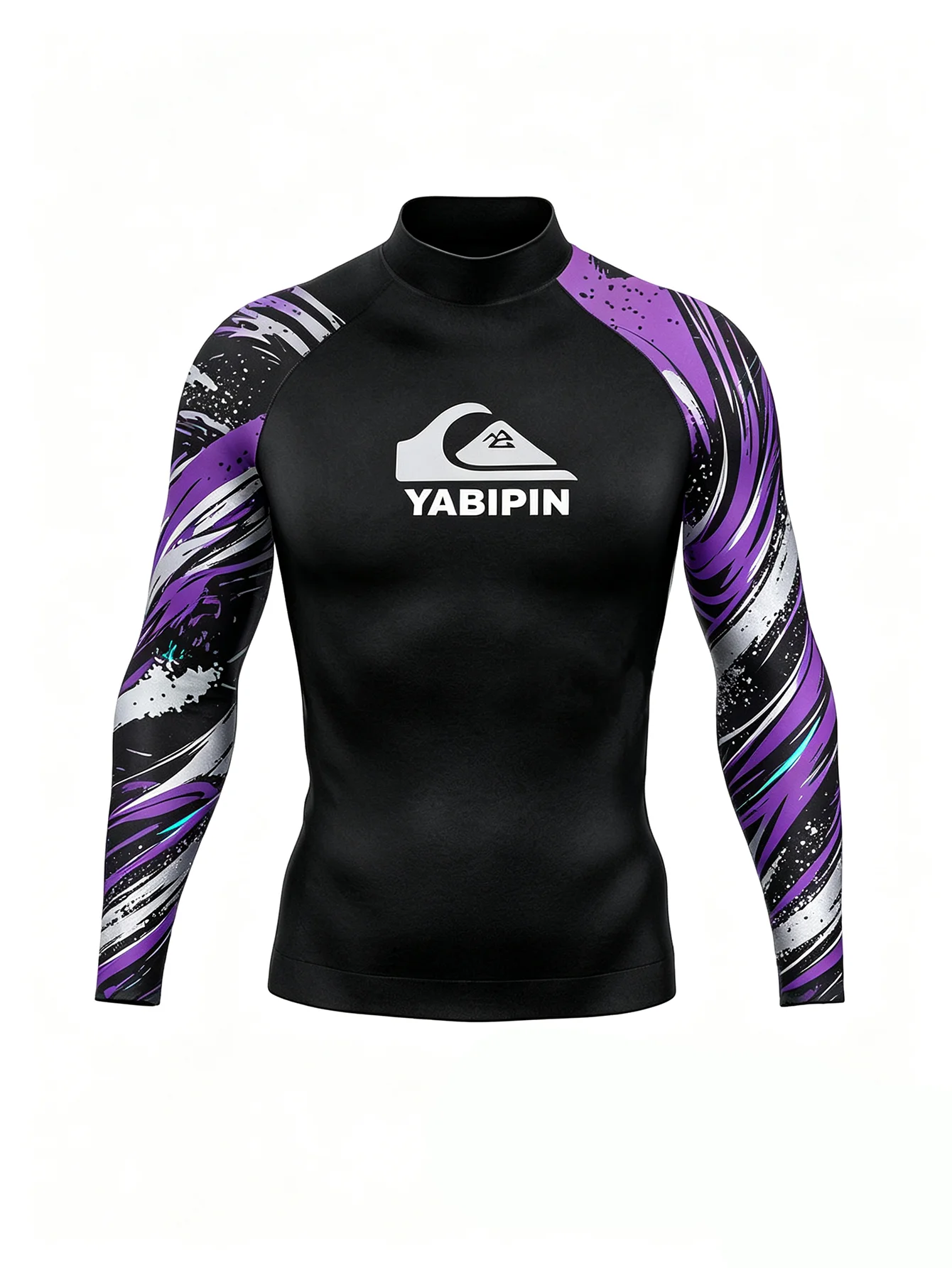 Pure Surf Men‘s Surf Shirt Long Sleeve Stand Collar, Snug Fit Water Deflect for Surf Fishing Water Sports