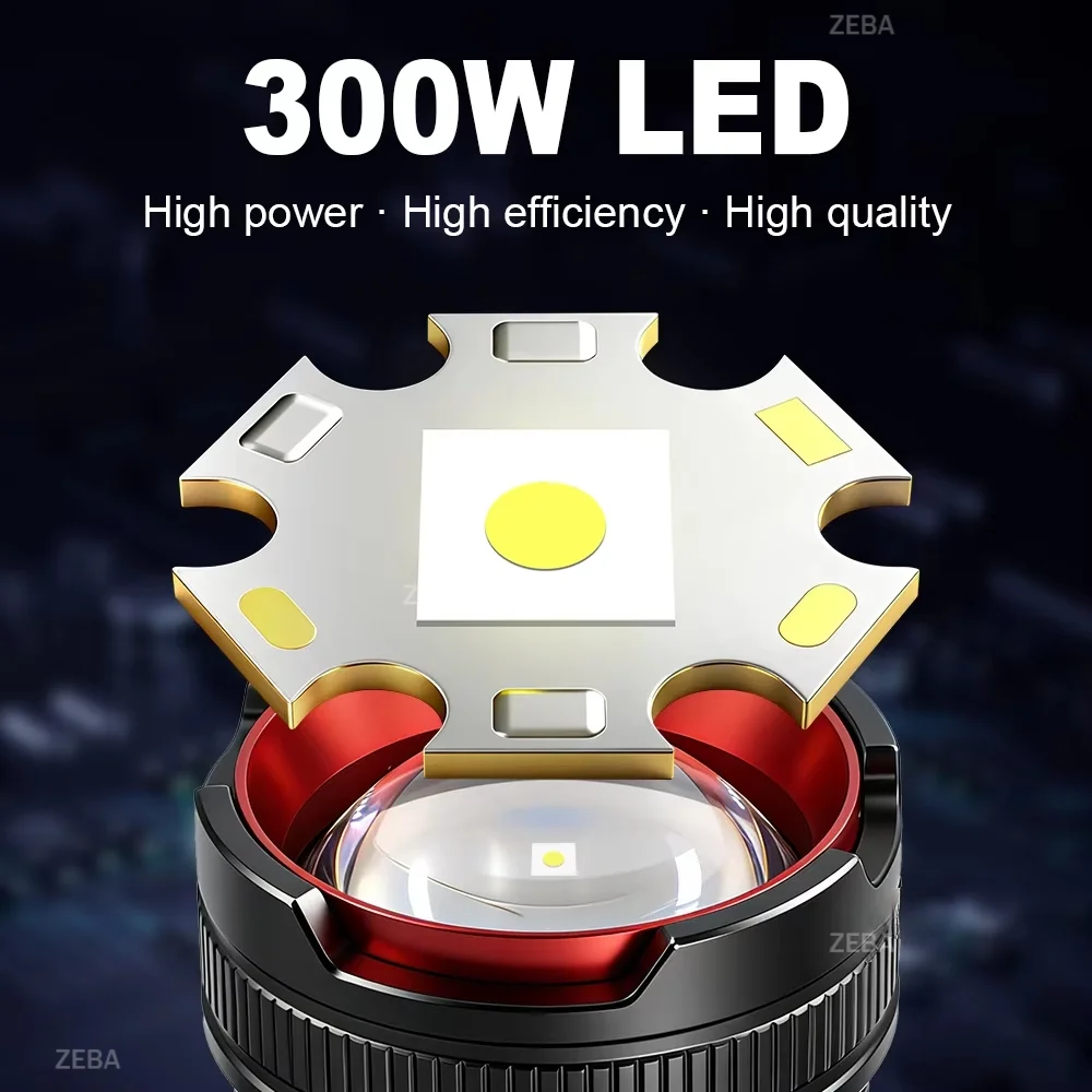 lampada-frontale-da-esterno-300w-ultra-potente-led-xhp390-ricaricabile-faretto-18650x2-per-escursionismo-e-illuminazione