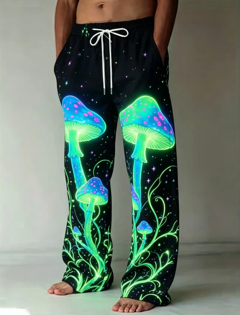 Men's Fantasy Mushroom Casual Pants, Lightweight & Trendy, Edgy Motif for Daily Life, Yoga and Beach Strolls