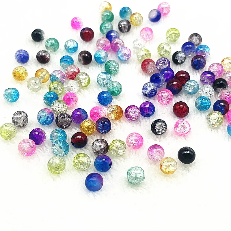 4mm 6mm 8mm Round Colour Glass Crackle Beads Loose Spacer Beads for Jewelry Making Diy Handmade Bracelets Accessories