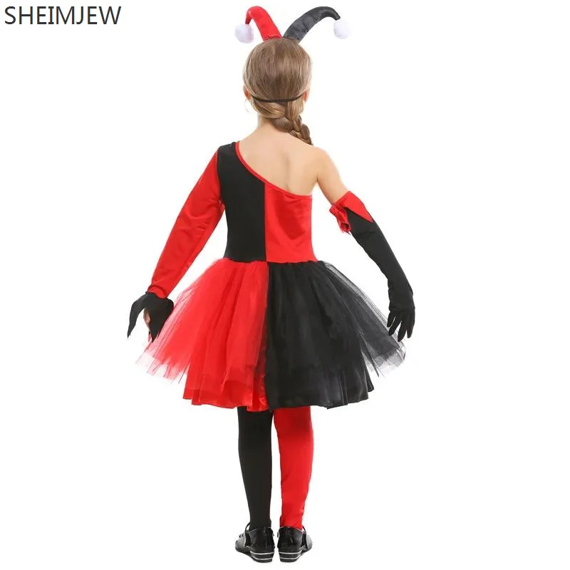 2024 Clown Girls Costume Kids Party Dresses Circus Clown Cosplay Halloween Costume For Girl Fancy Dress Up Clothes