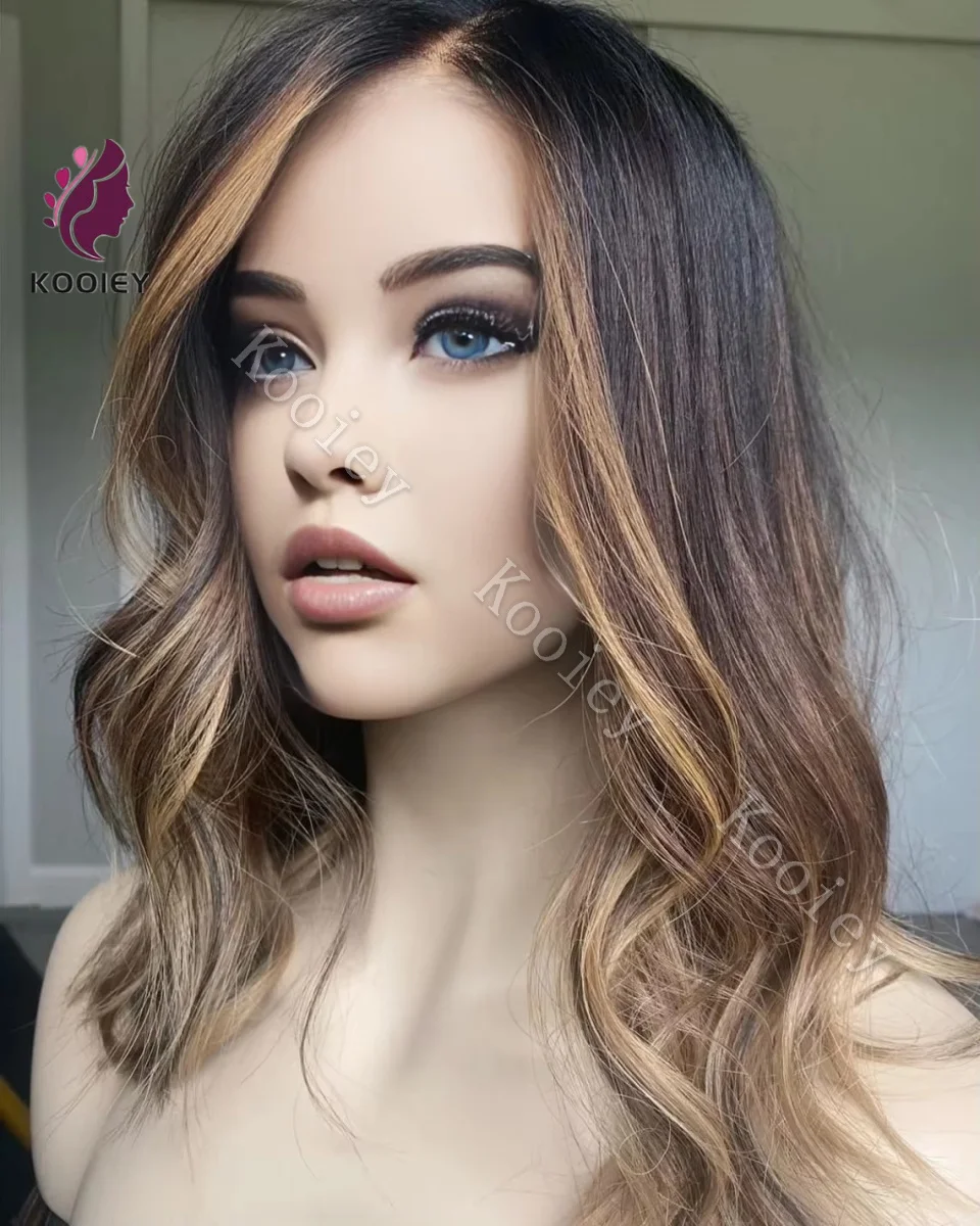 13x6 الدانتيل أمامي الجسم موجة شعر مستعار براون جذور أومبير شقراء 13x4 الدانتيل الجبهة خصلات الشعر المستعار الإنسان شعر الطفل شفافة 5x5 إغلاق شعر مستعار