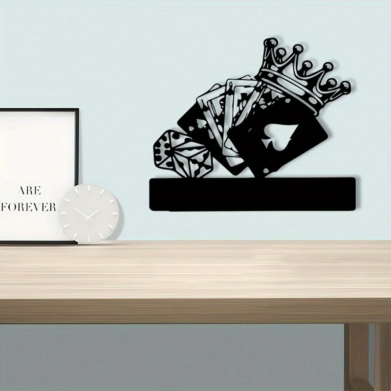Poker King Crown Metal Wall Art - Vintage Iron Poker Decor Black White Design for Home Game Room Gift