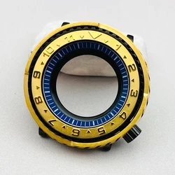 Gold Armor Black Tuna Watch Cases Copper Bezel Insert Transparent Back Cover Fits Seiko Canned NH36 NH35 Movements Watch Parts