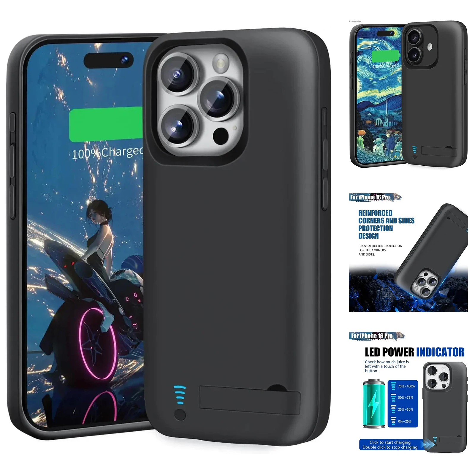 Untuk iPhone 16 Pro Max/16 Pro/16 Plus Powerbank Portabel Penutup Pengisi Daya Pelindung Baterai Eksterne Casing Pengisi Daya Baterai Pintar