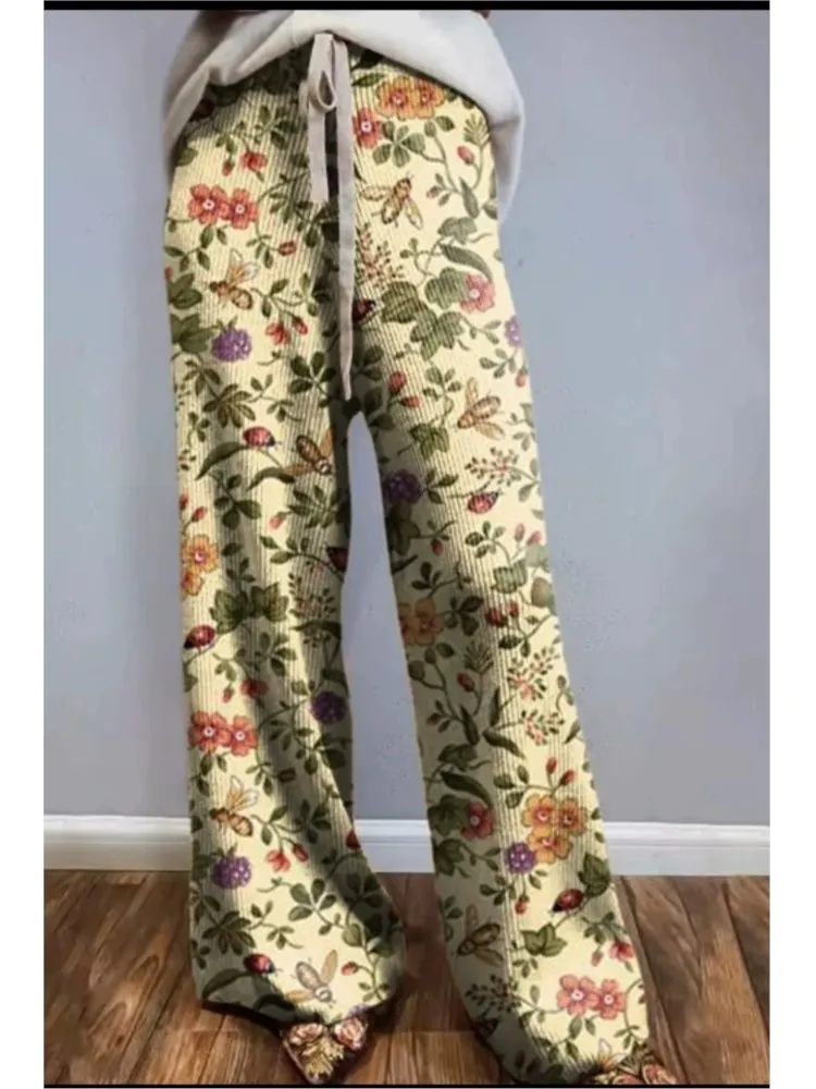 

Casual Print Loose Pants Lady Fashion Mid Waist Wide Leg Long Pants For Women Boho Holiday Beach Streetwear Womens Clothing New