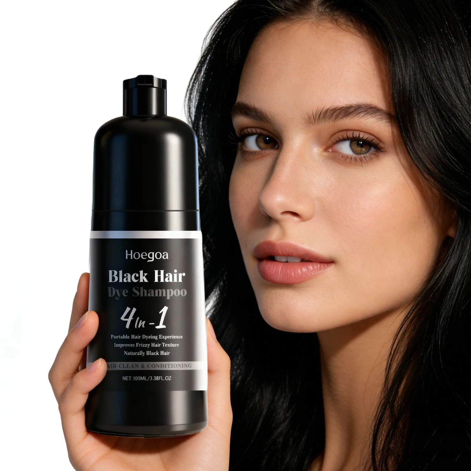 

4 In1 Black Dye Shampoo Darkening Shampoo Smoothing Nourish Scalp Improve Frizzy Natural Fluffy Hair to Black Polygonum Shampoo