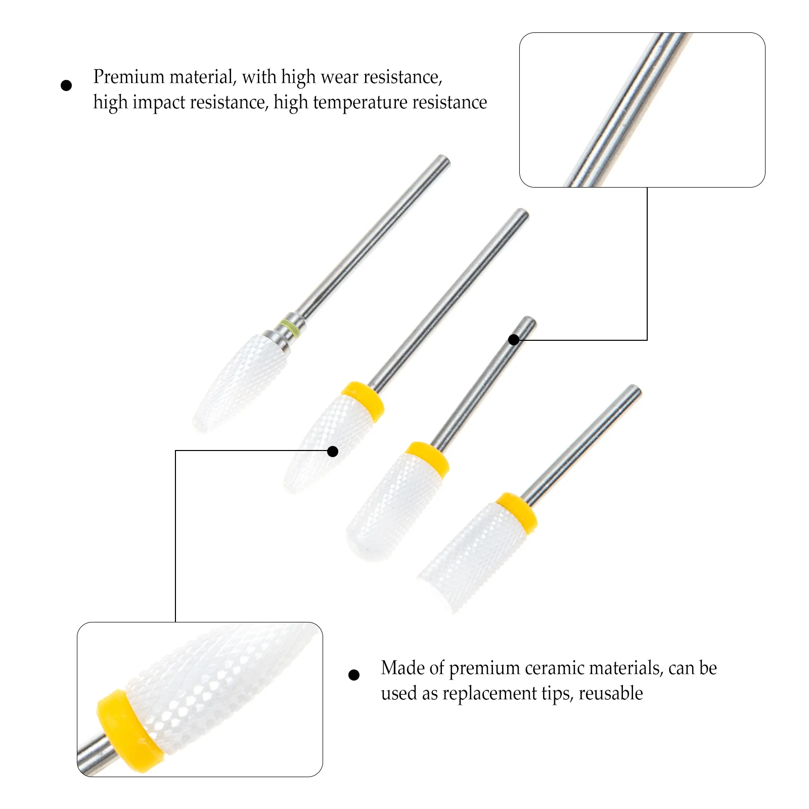 4 szt. Ceramiczne materiały zamienne Akrylowe końcówki wiertarskie Diamentowe końcówki do skórek Akcesoria do polerowania paznokci wielokrotnego użytku Wysokie