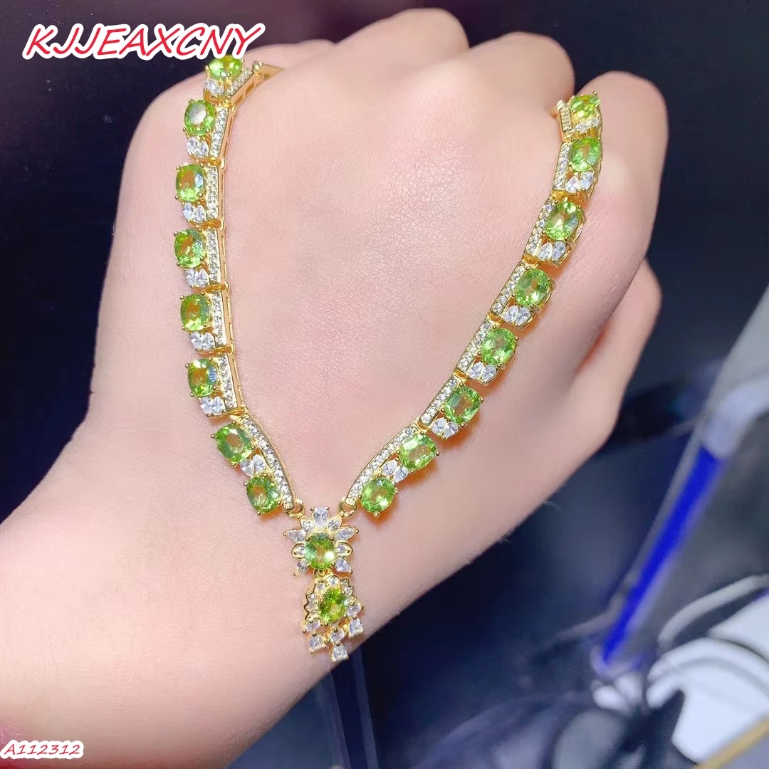 

KJJEAXCMY Boutique Jewelry 925 Sterling Silver Natural Gemstone Olivine Women's Luxury Necklace Party Birthday Christmas Gift