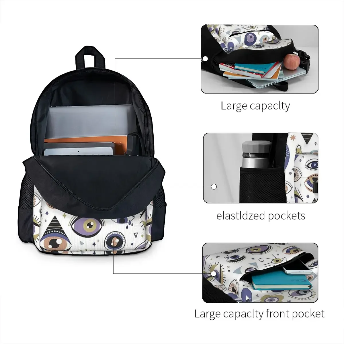 Mediterranean Evil Eye Backpacks Boys Girls Bookbag Children School Bags Cartoon Kids Rucksack Shoulder Bag Large Capacity