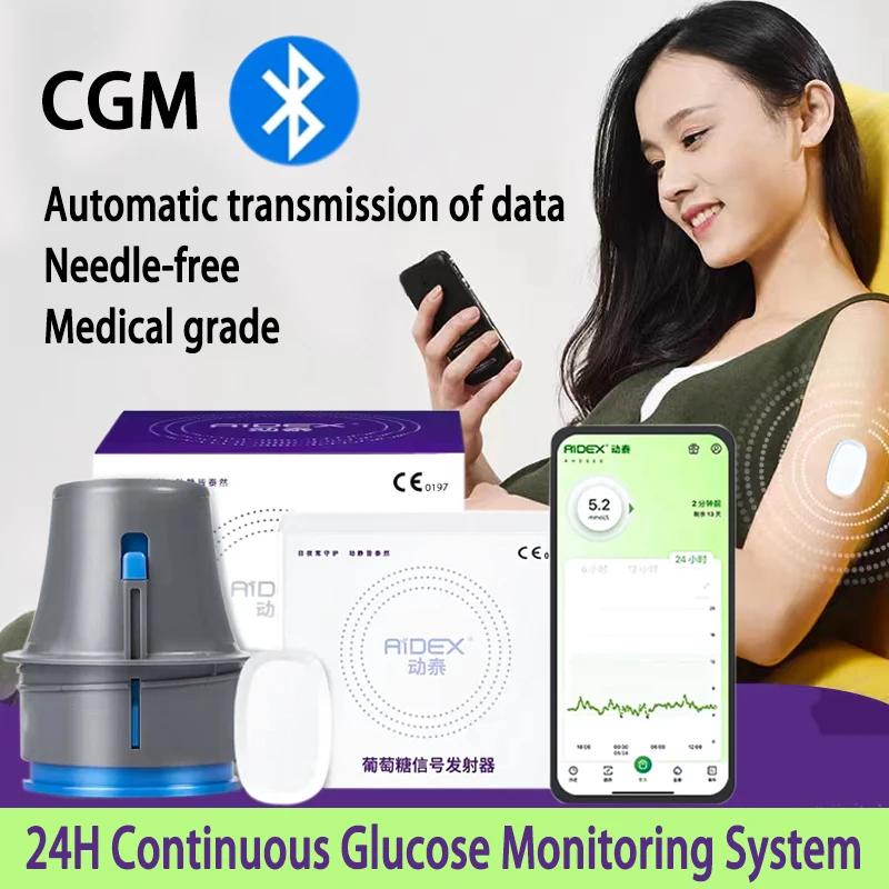 AIDEX Diabetes Continuous Monitoring System Reusable Glucose Signal Transmitter Blood Glucose Sensor Transmits Data Every 5min