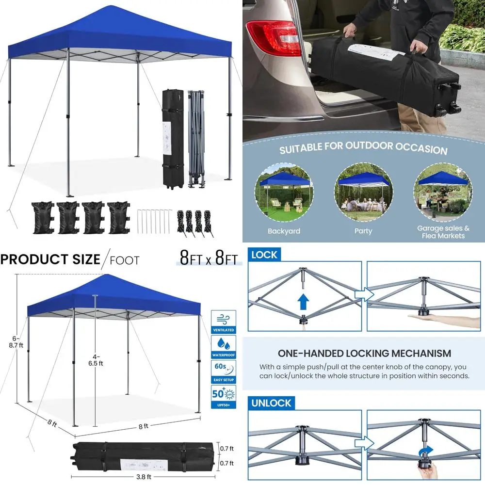 

Portable Outdoor Instant Canopy Tent, Easy Set-up Pop Up Gazebo, Commercial Shelter with Wheeled Carry Bag, 8x8 Feet for Events
