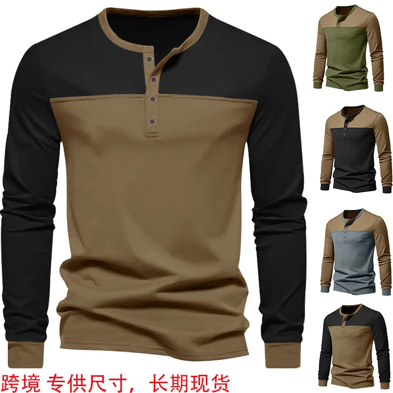 

Трансграничная весенне-осенняя мужская футболка с длинным рукавом Ami Kaji, тонкая контрастная цветная облегающая мужская рубашка с нижней частью Генри