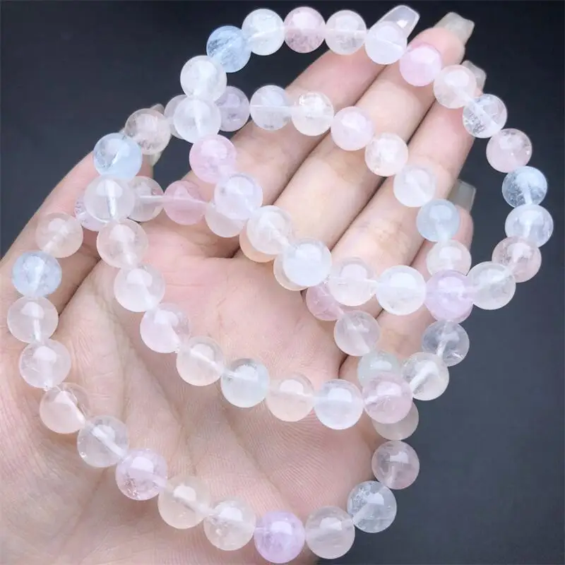 9MM Natural Morganite Bracelet Handmade Healing Crystal Jewelry Stretch Bangle Children Birthday Gift 1pcs