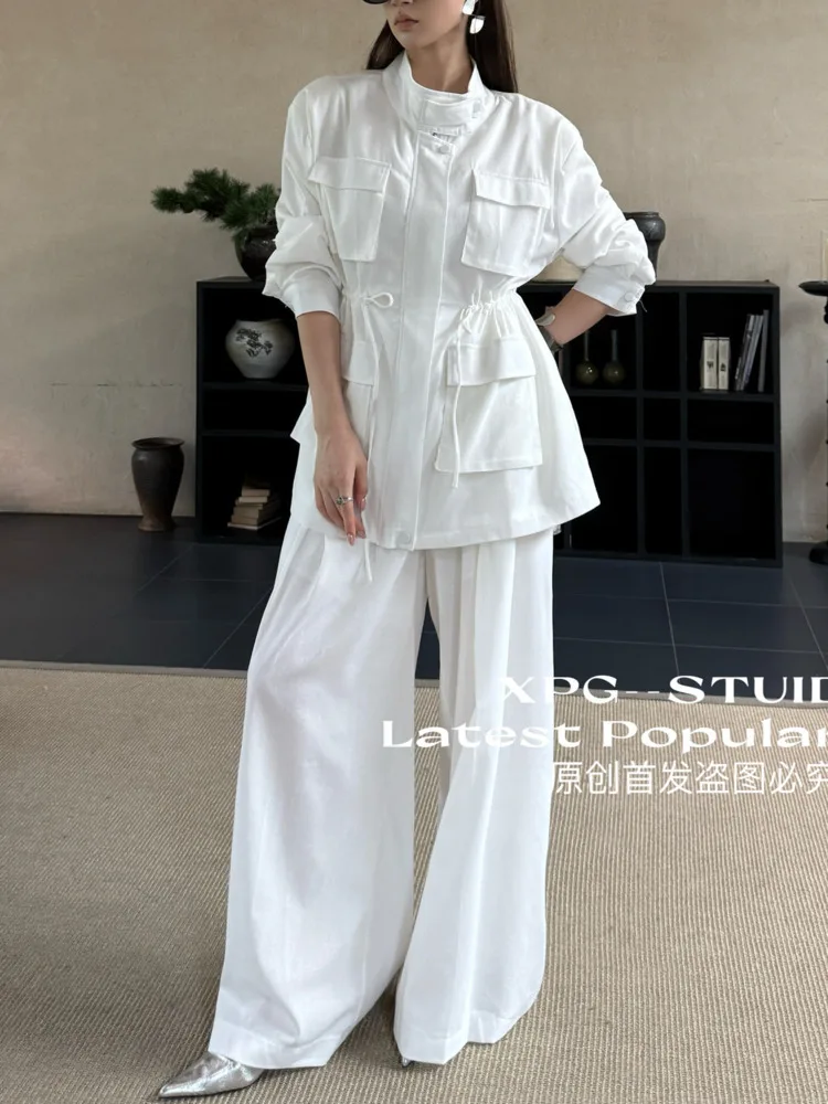 

VTKW V-образный вырез на пуговицах с регулируемыми завязками, тонкий весенний однотонный высококачественный женский пиджак весны 2025, комплект из двух предметов