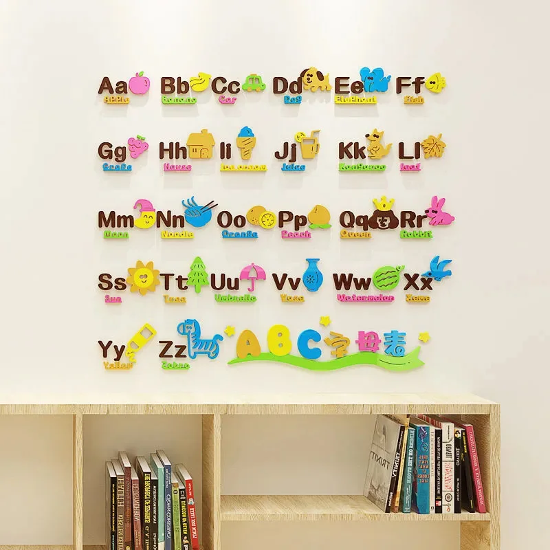 26 English Alphabet Kindergarten Early Education Center Decor Wall Sticker Home Living Room Bedroom Stereo Acrylic Wall Sticker