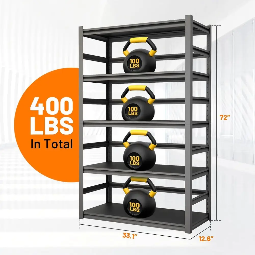 Prateleira de Aço Ajustável de 5 Níveis, 72 Polegadas, Estrutura Robusta para Uso Industrial e em Porões