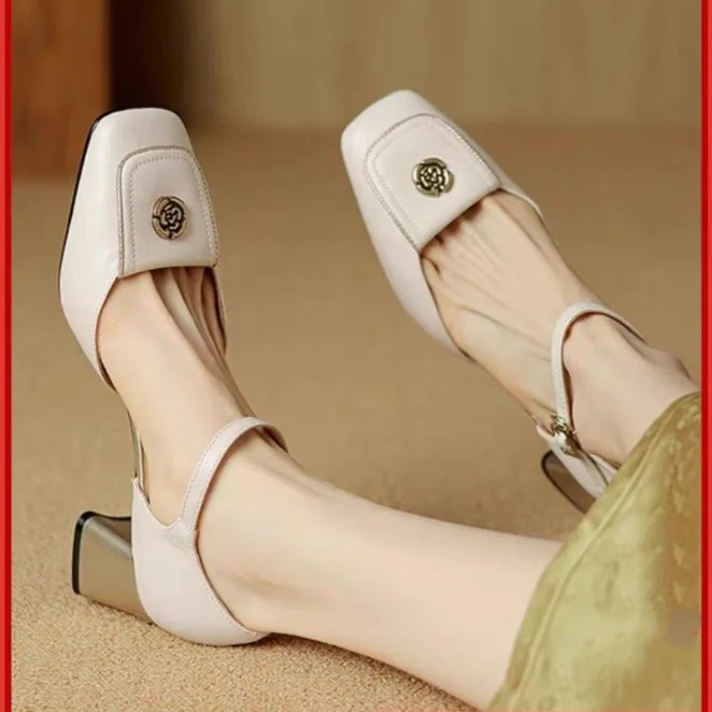 

Новинка весны и осени 2025, женские туфли на плоской подошве с квадратным носком на высоком каблуке