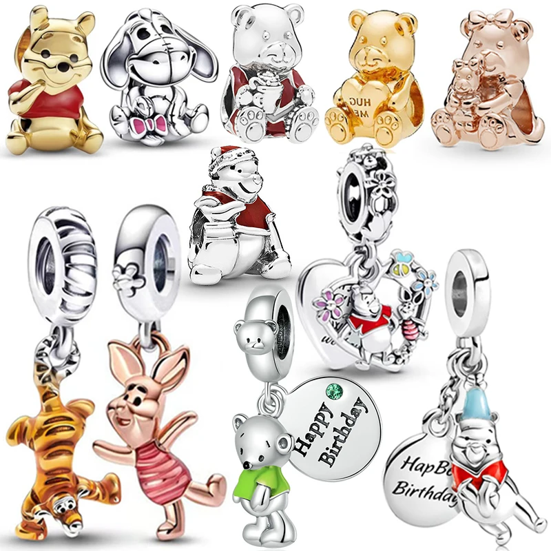 

Fit Pandora Winnie the Pooh Bear Charms Bracelet Women Accessories Disney Cartoon Eeyore Piglet Tigger Beads for Jewelry Making