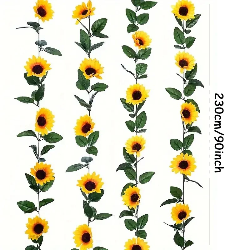 2.3M Simulated Sunflower Decoration Artificial Vine Yellow Fake Silk Flower Vine Plus Orchid Tree Wedding Party Wedding Decor