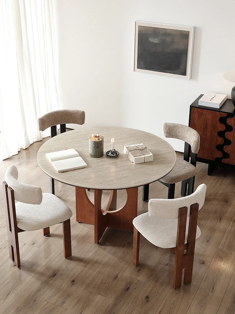 

Lingkong Dining Is Surprising and Natural Antique Small Apartment Round Household Travertine Rock Slab Dining Table