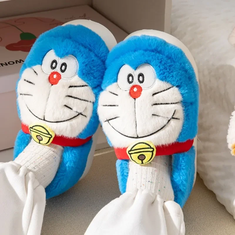 Cute Doraemon Winter Cartoon Cotton Slippers Stitch Plush Slides Home Flat Flip Flops Warm Floor Slippers Cute Soft Women Shoes