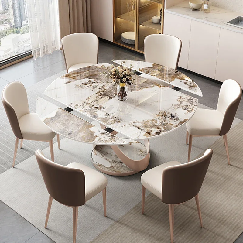 Marble Foldable Dining Tables Set Round Extendable Dining Tables Center End Luxury Modern Mesa Comedor Kitchen Furniture WSW35XP