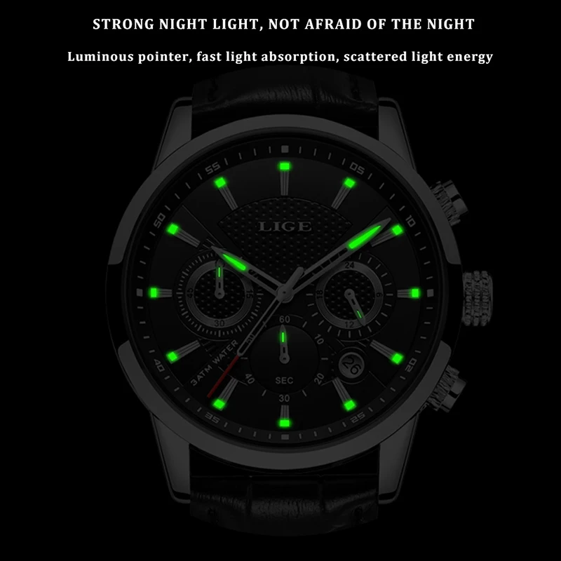 2024 LIGE أفضل ساعة رجالي فاخرة عادية الأعمال ساعات كوارتز رجال موضة ساعة يد جلدية مقاوم للماء ساعة الذكور Reloj Hombre
