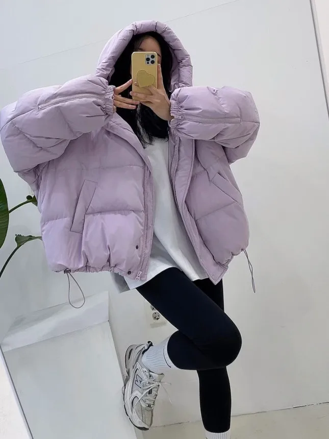 트렌디한 겨울용 면 재킷 여성용 루즈 디자인 모자 끈 따뜻한 패셔너블한 안티에이징 아우터웨어 한국 스타일