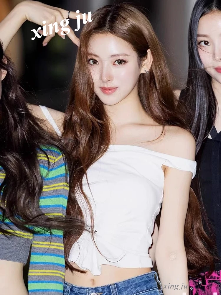 Kpop الكورية الحفل الأبيض غير النظامية خارج الكتف الرسن السراويل القمم المرأة مثير الجاز زي المغني راقصة عرض مسرحي Y2k الملابس