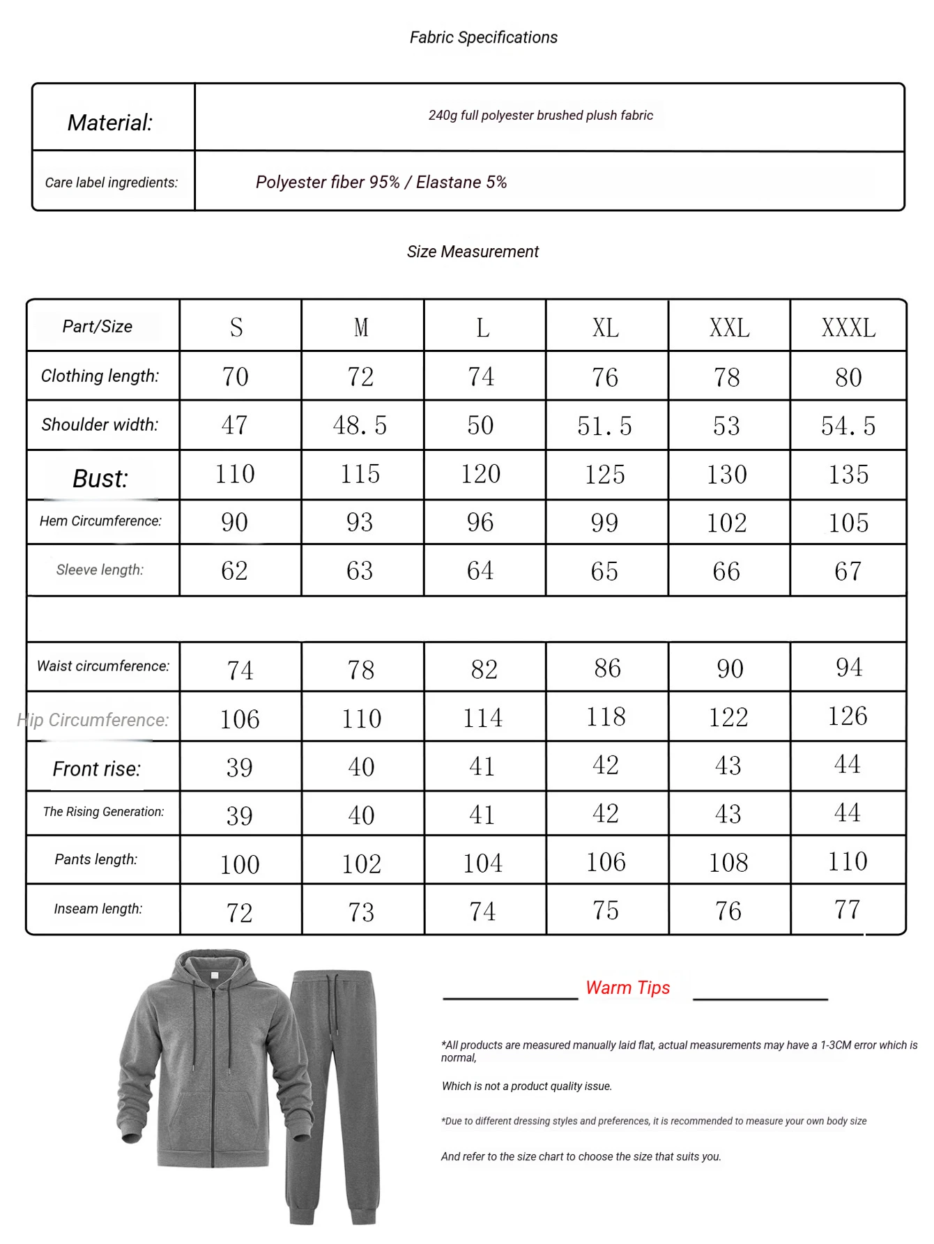 Herbst-Winter Herren Fleece Zweiteiler Set Einfarbiger Zip-Hoodie Jogginghose Warme Freizeitkleidung Locker Sitzender Täglicher Trainingsanzug – Detail 1