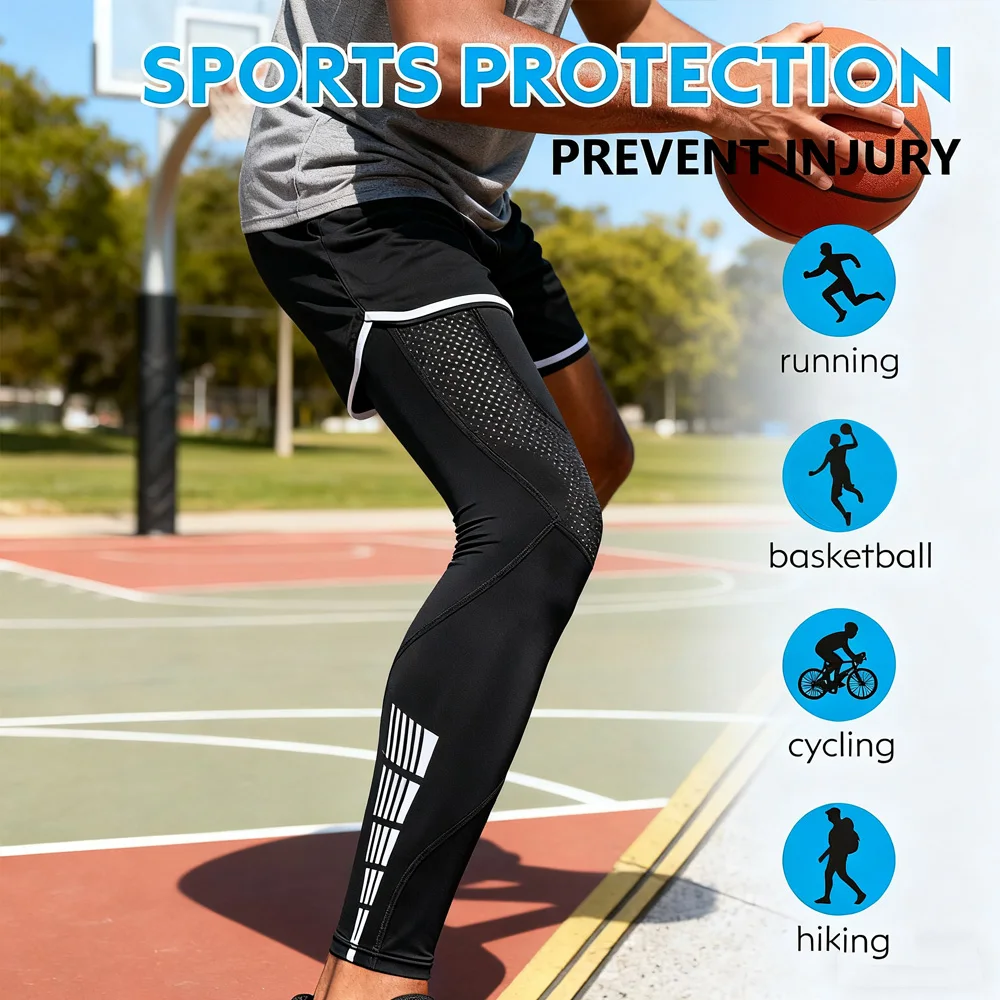 1Pair Compression Leg Sleeves - Full Leg Compression Sleeve for Men & Women, UV Leg Sleeves - Cycling Leg Warmers