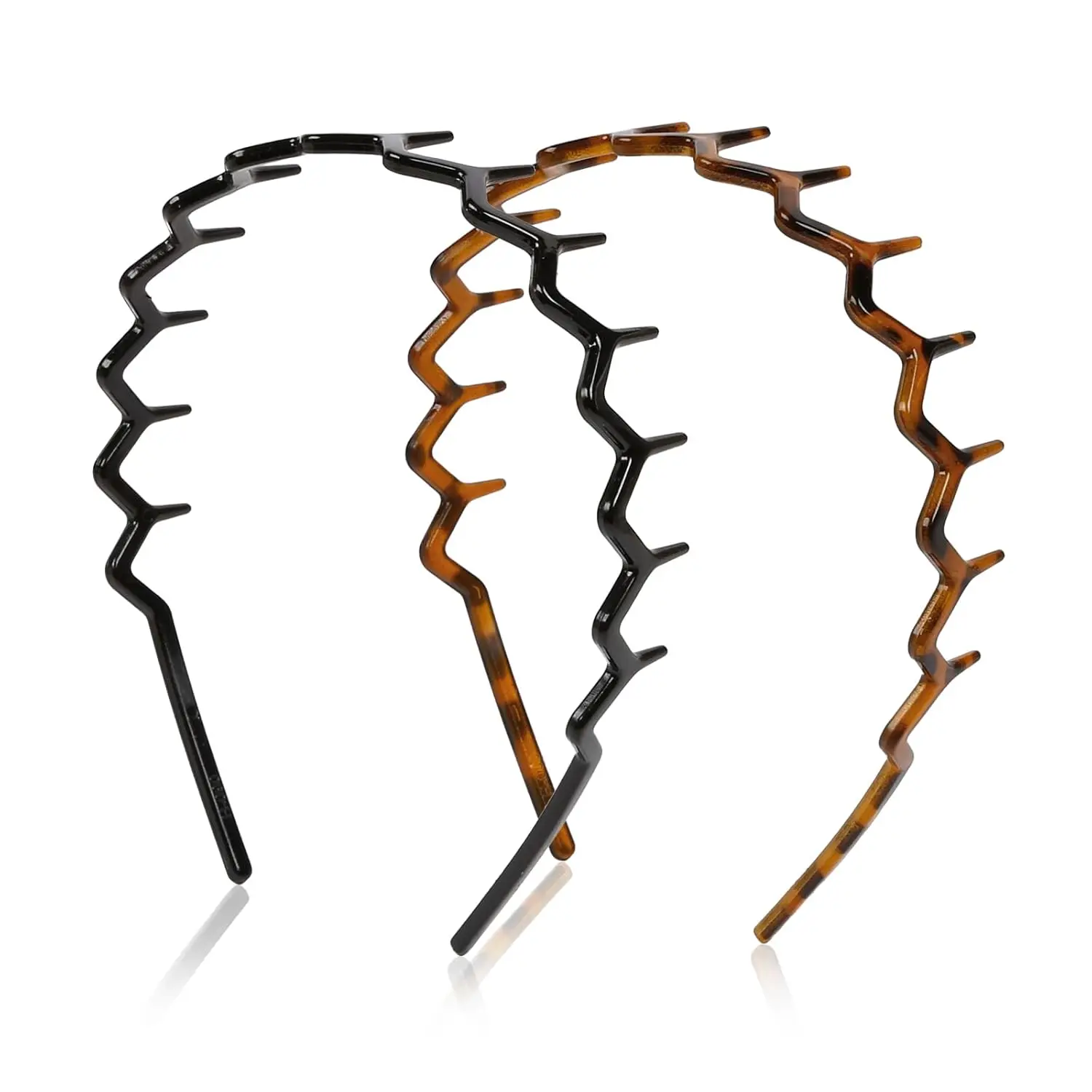 Diademas Zig Zag, 2 Piezas, Diadema de Plástico Ondulada con Dientes, Diademas con Peine para Mujeres y Hombres, Clásicas