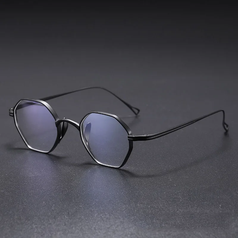 College Student Fashion Simple Small Polygon Myopia Glasses Frame Men Women Retro Ultra Light Pure Titanium Optical Spectacles