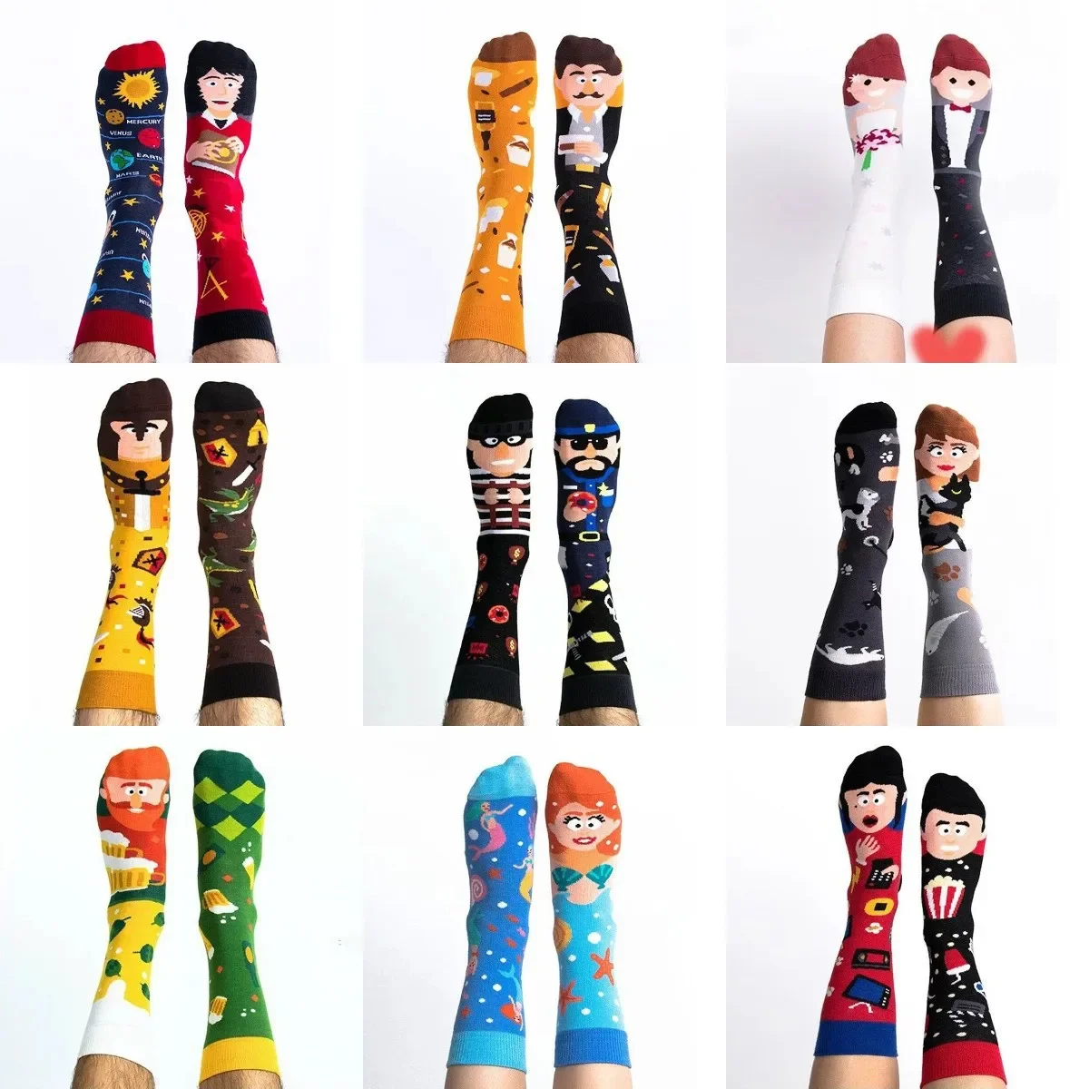 

New Fashion Funny Creative Unisex Socks Men Women Irregular AB Trendy One Size Summer Autumn Cartoon Crew Socks Bulk Wholesale