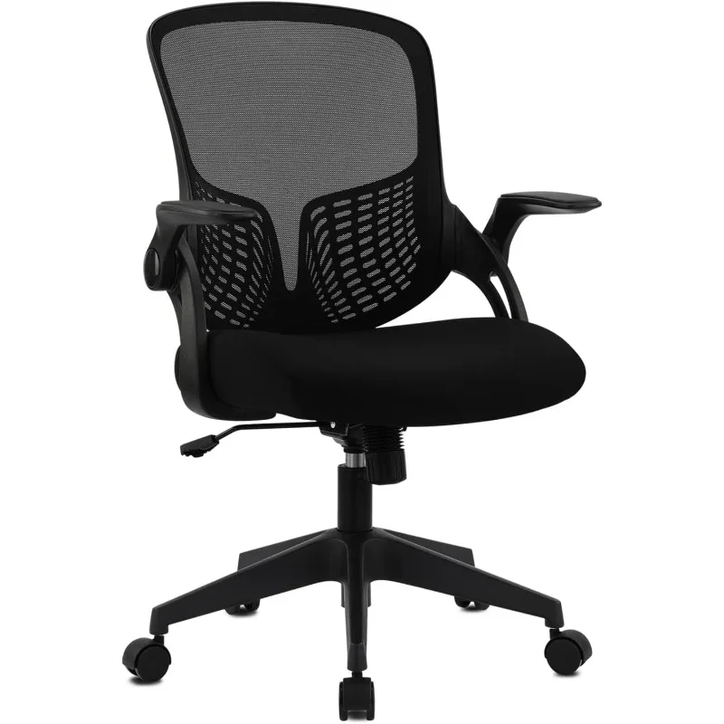 Mesh Home Office Desk Chair com Flip Up Braços, Mid Back, apoio lombar computador, ajustável tarefa giratória