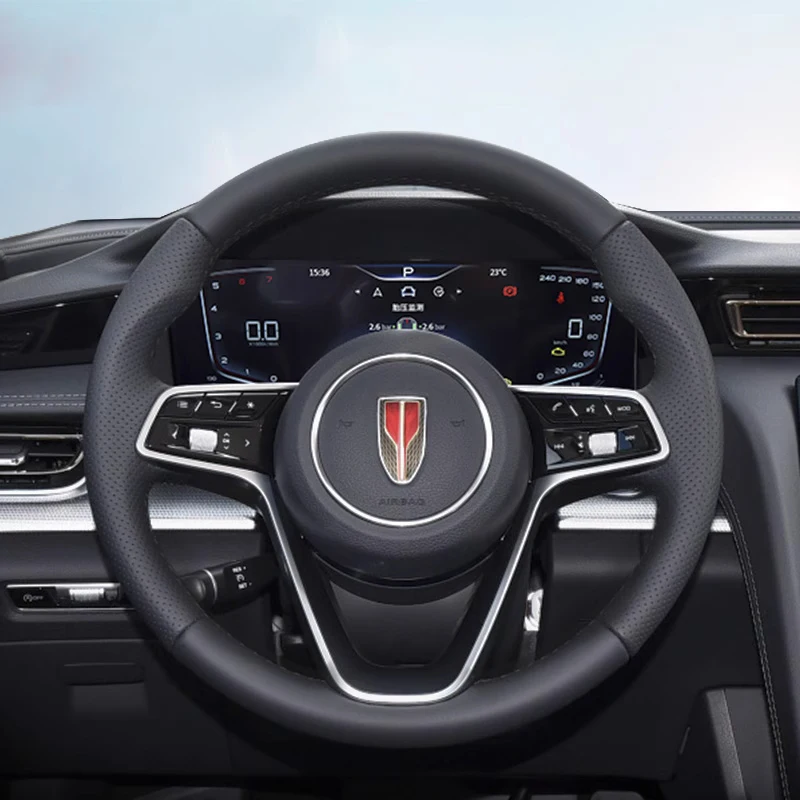 

For Hongqi H5 H9 2023 2024 2025 Car Steering Wheel Cover Manual Sewing Genuine Leather Protector Braid Car Accessories Parts