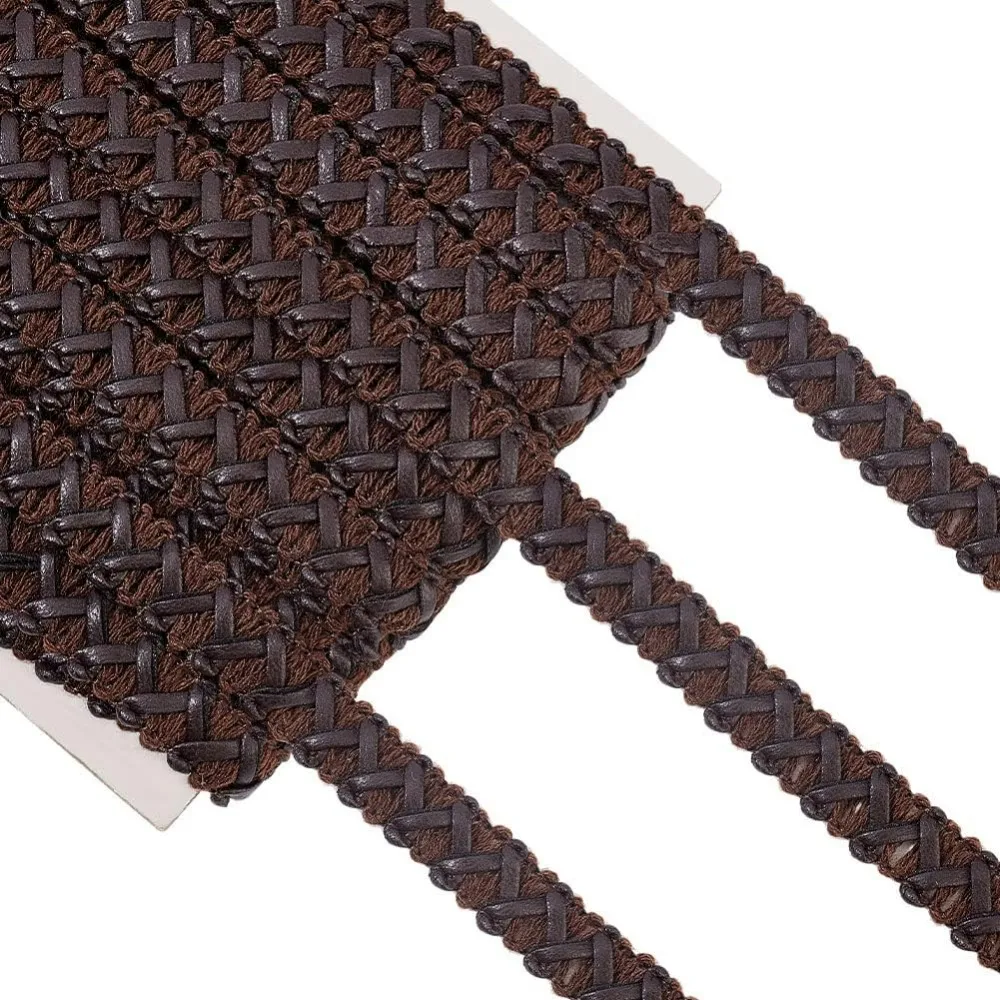 15 Yard Faux Leather Braid Trims Coconut Brown Flat Braid Strap Trim Lace Ribbon for Home Decor DIY Sewing Craft 1/2 inch