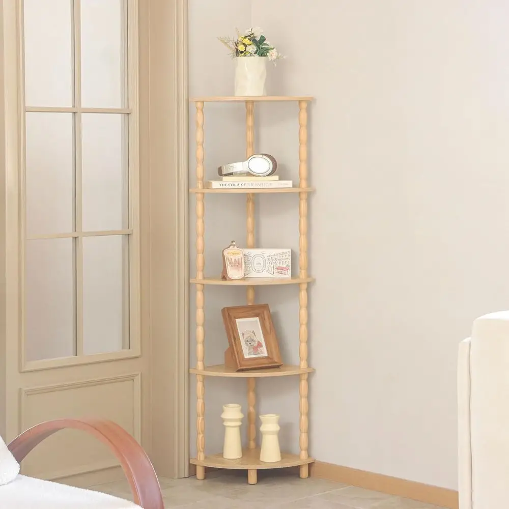 وحدة رفوف زاوية مكونة من 5 طبقات للمساحات المدمجة، حل تخزين حديث لديكور المنزل