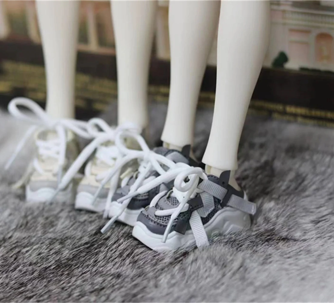 BJD 1/4 スポーツドールシューズ メッシュ ハーフドラッグ カジュアルシューズ グレー ピンク 厚底 レースアップ 男の子 女の子 おもちゃ エクササイズ BJDドール アクセサリー