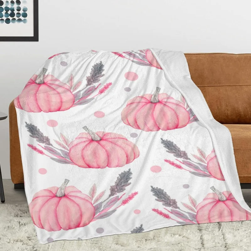 

Autumn pink pumpkin blanket halloween soft and lightweight flannelplush blanket suitable for beds sofas living room gifts 60