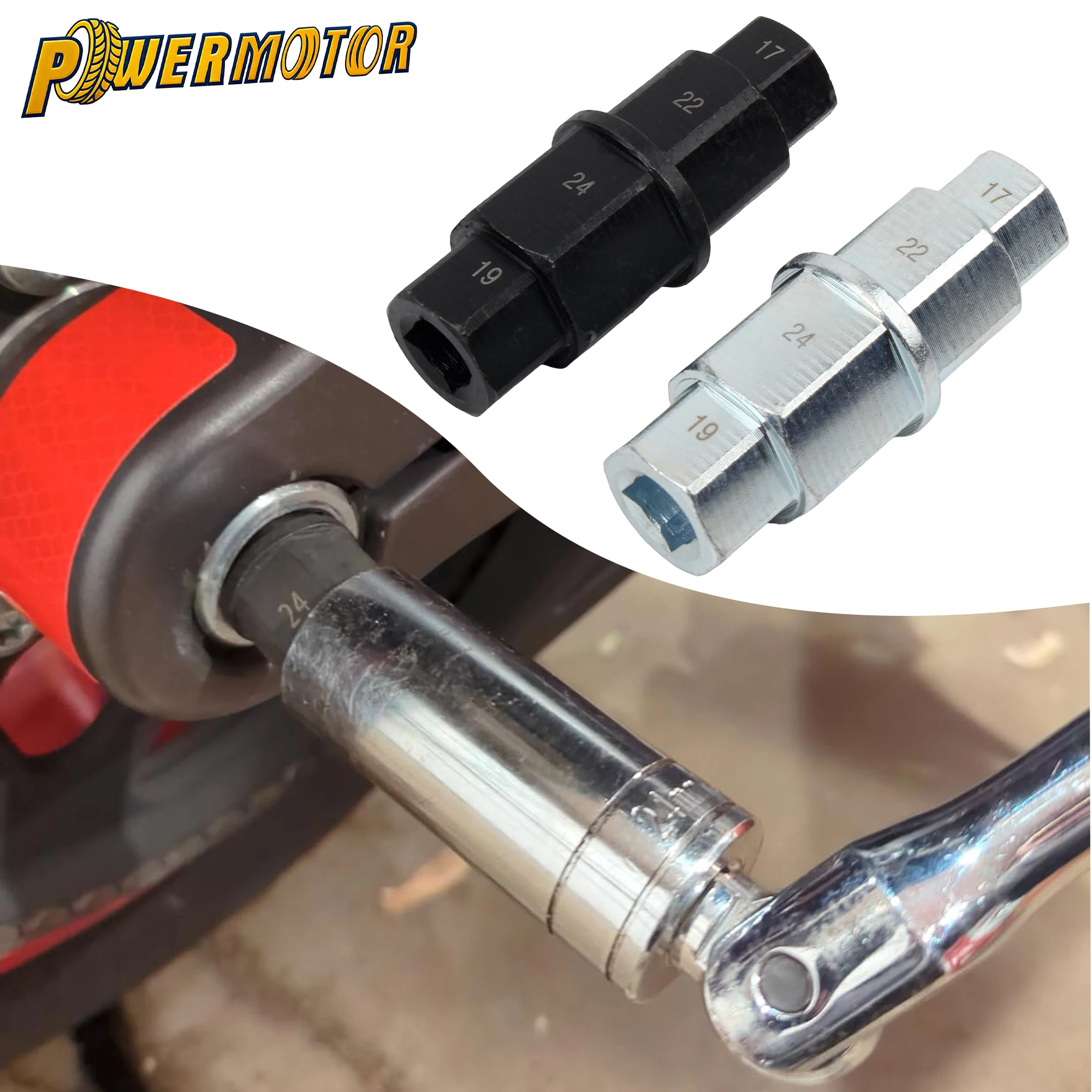

17 19 22 24mm 3/8 Inch Motorcycle Hex Axle Tool 4-In-1 Sleeve Repair Spanner Front Axle Wheel Hex Allen Wrench Removal Tool