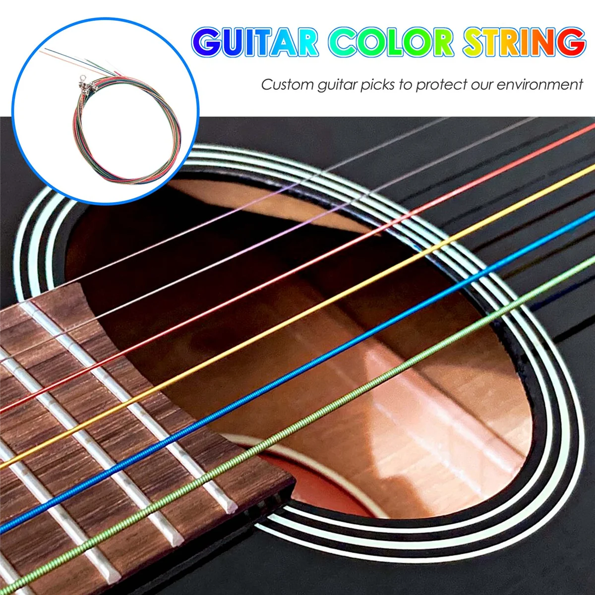 Set de cuerdas de colores coloridos arcoíris para guitarra acústica