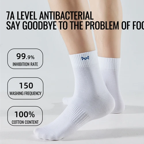 Imagen 2 del producto MiiOW 100% calcetines de algodón puro para hombre, calcetines antibacterianos antiolor para equipo, vestido de negocios, calcetín largo, calcetín deportivo transpirable de Color sólido