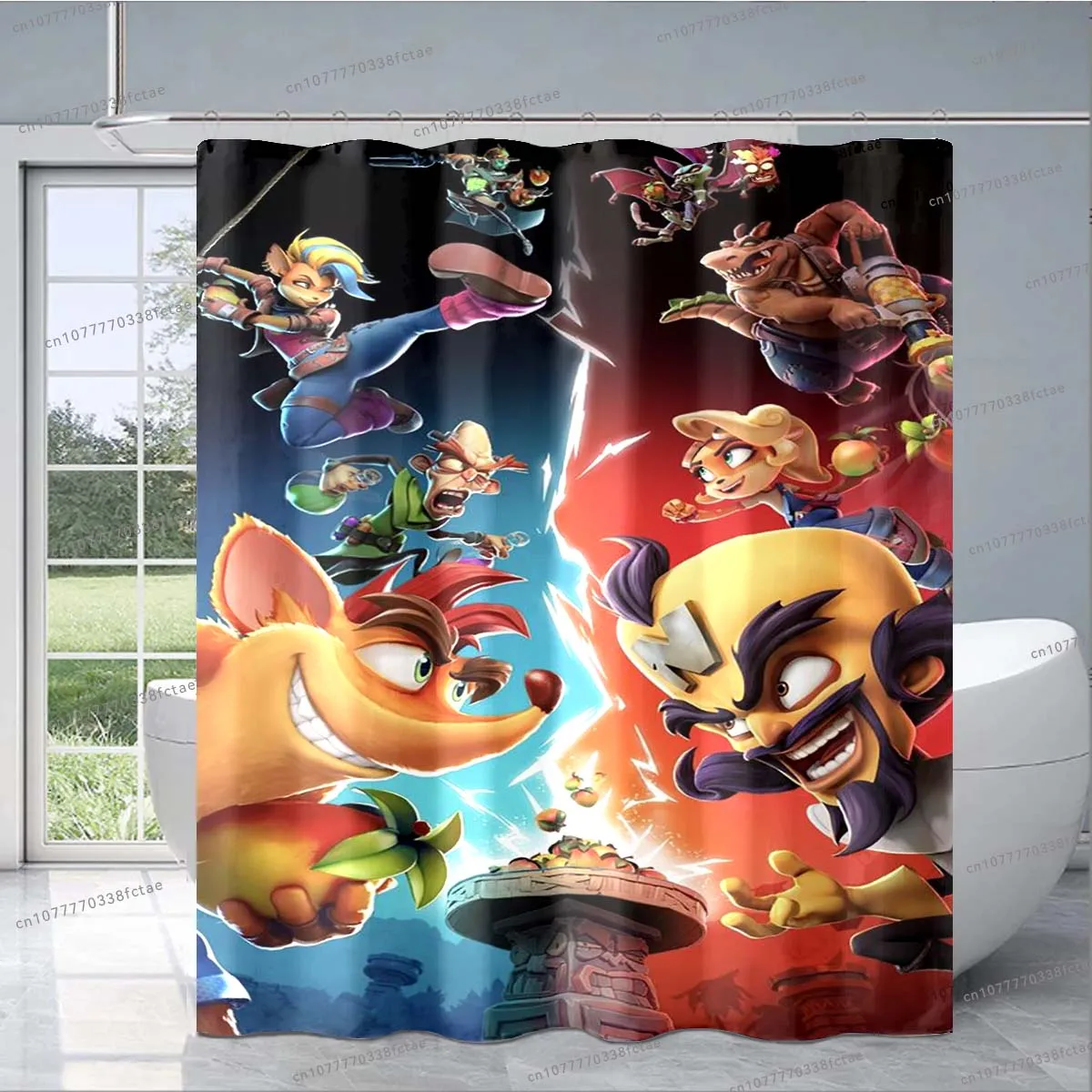 لعبة الكرتون تحطم بانديكوت دش الستار ، أسلوب هاواي ، ديكور حمام الأطفال ، لطيف ، أزياء